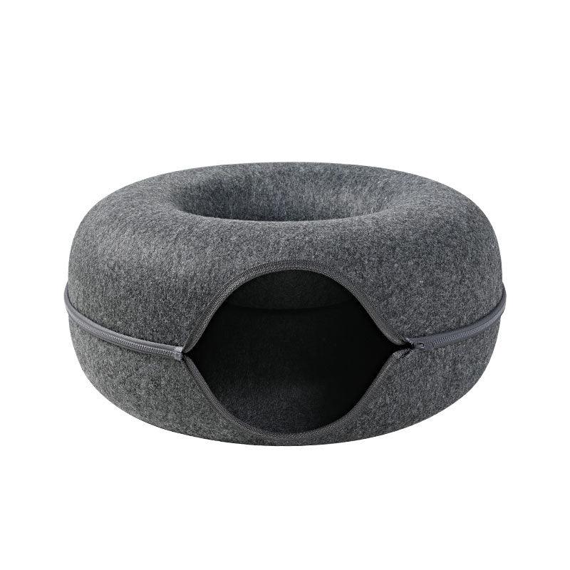 Grey Felt Cat Nest - Round Woolen Felt Pet Tunnel Toy for Interactive Training - Dual-use Cat Nest, Four Seasons Available