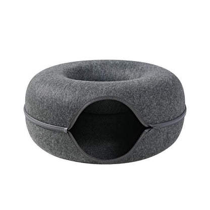 Grey Felt Cat Nest - Round Woolen Felt Pet Tunnel Toy for Interactive Training - Dual-use Cat Nest, Four Seasons Available