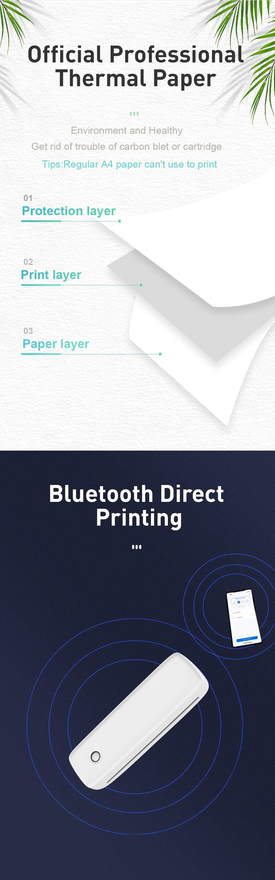 Portable Printer Wireless Bluetooth - Inkless Thermal Printer Supporting A4 Paper - Home Living Mall