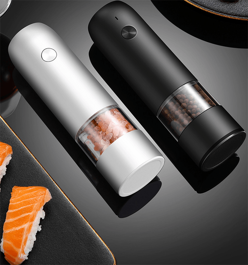 Rechargeable Electric Pepper and Salt Grinder Set: One-Handed, Automatic, LED Light, Adjustable Coarseness, Refillable - No Battery Needed - Home Living Mall