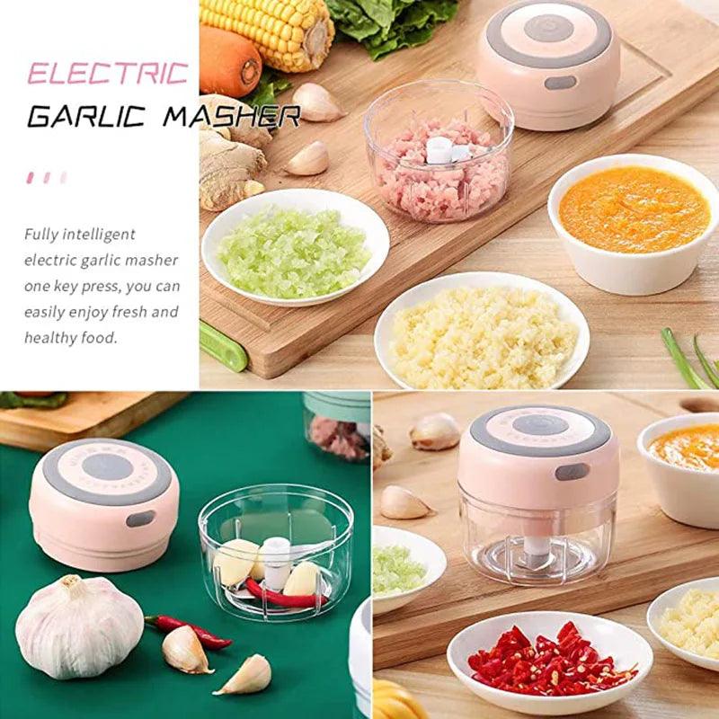 Mini Electric Garlic Masher &amp; Vegetable Chopper - USB Charging Blender for Meat, Chili, Ginger