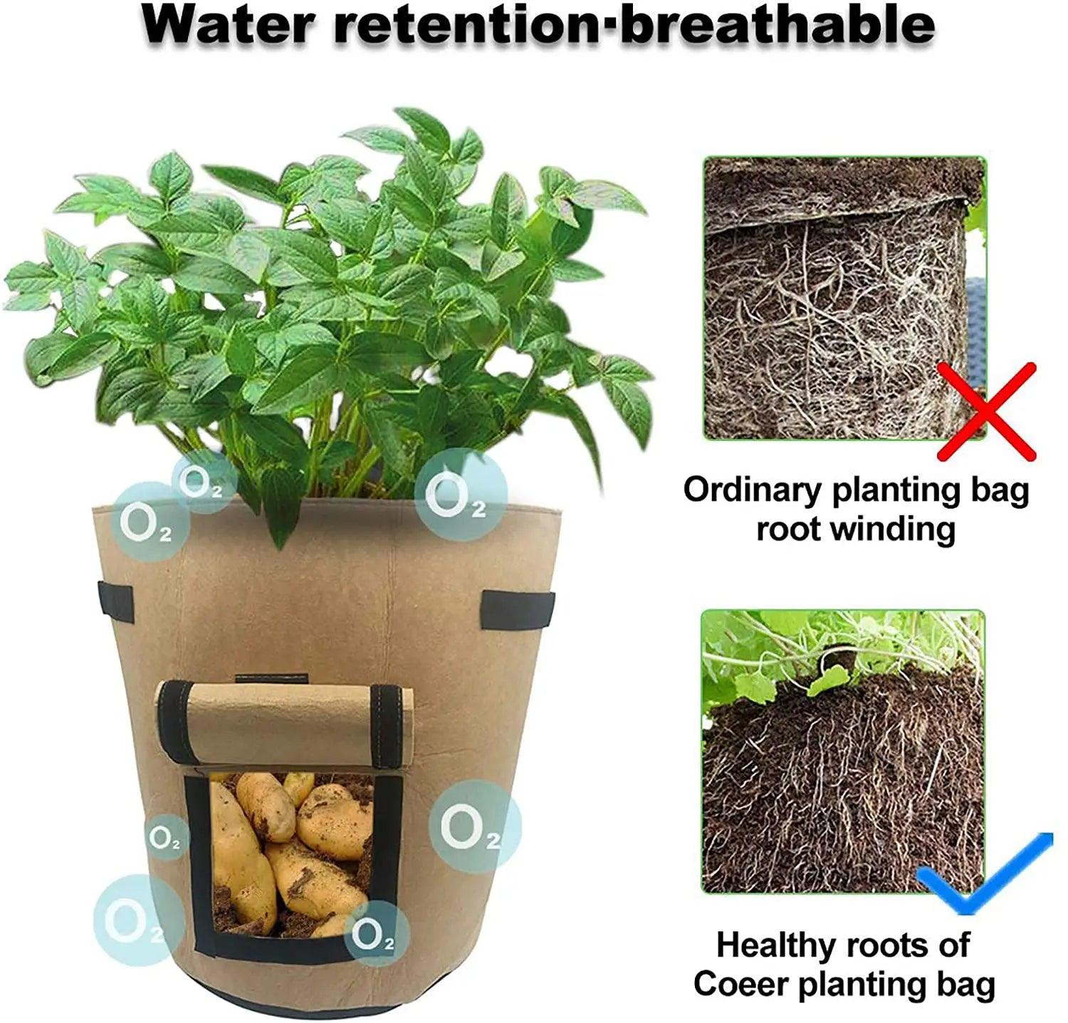 Nonwoven Fabric Garden Potato Pot - Felt Plant Grow Bags for Vegetable Growing in Greenhouse