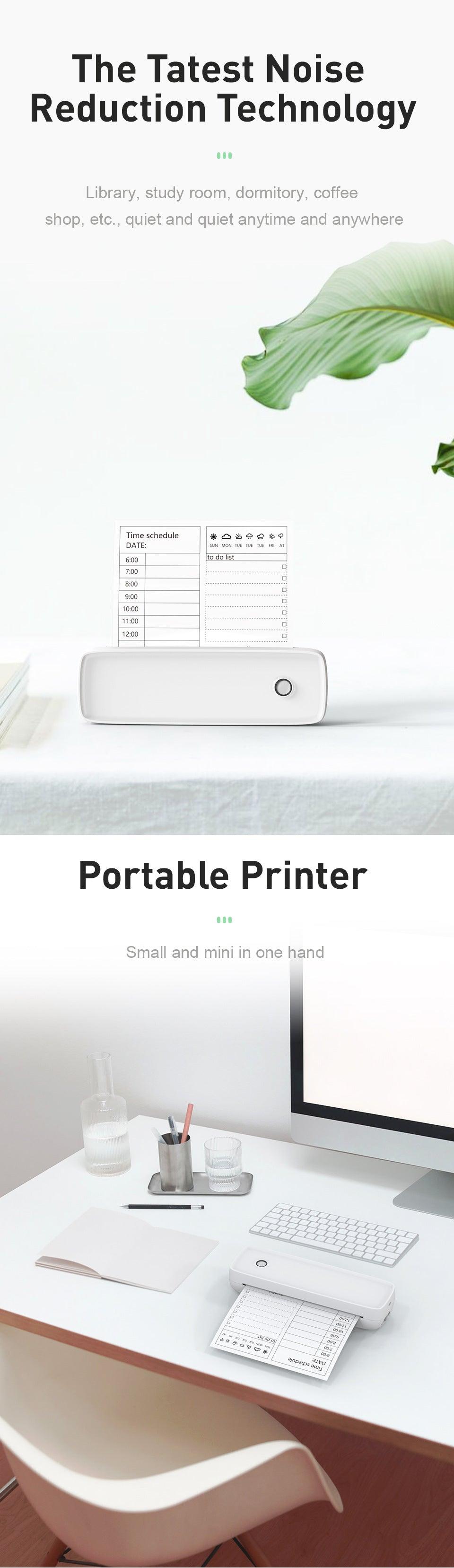 Portable Printer Wireless Bluetooth - Inkless Thermal Printer Supporting A4 Paper - Home Living Mall