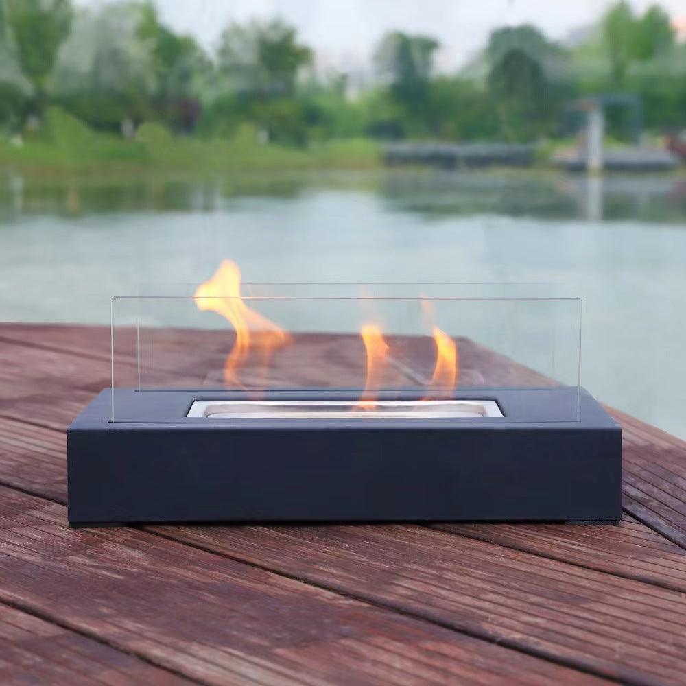 Mini Alcohol Fireplace - Indoor &amp; Outdoor Personal Fire Pit with Glass Table Accessories for Camping - Rectangle Alcohol Lamp Fireplace