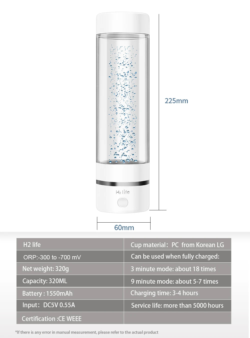 New H2Life Performance Molecular Hydrogen Water Generator Bottle DuPont SPE+PEM Dual Chamber lonizer + H2 Inhalation Device